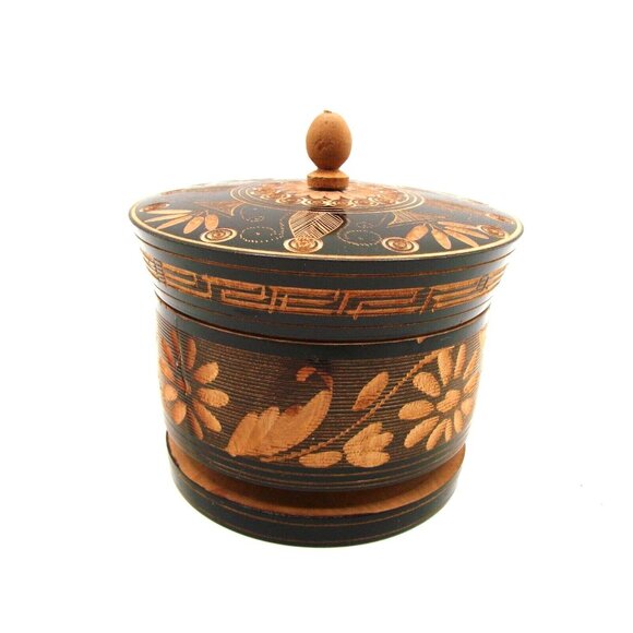 Hand Carved Handmade Wood Trinket Jewelry Box Jar w/ Lid Personalized Donna 5x4" - Picture 2 of 11